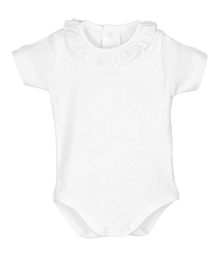 V Body manga corta cuello puntilla