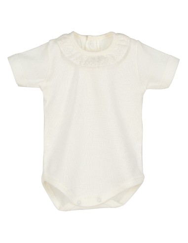 V Body manga corta cuello puntilla